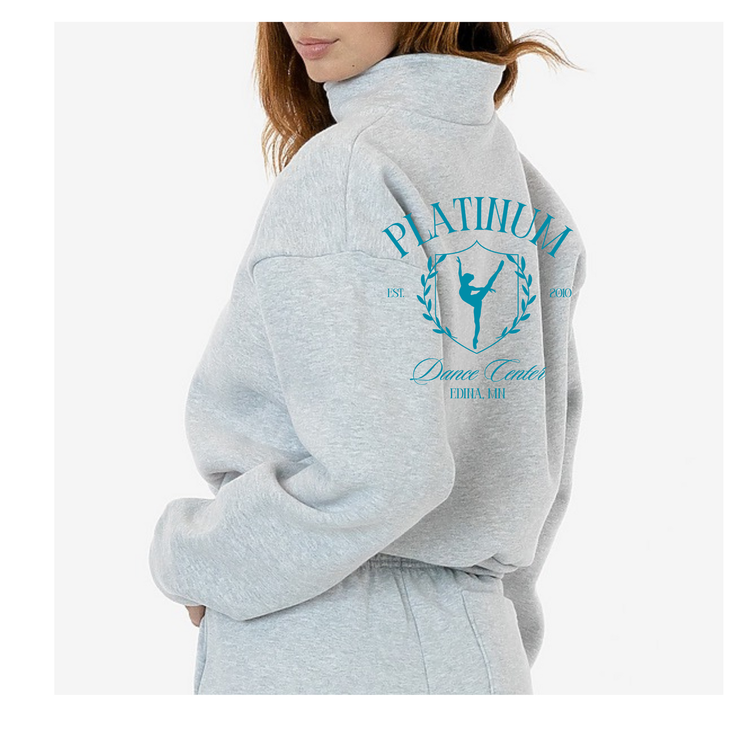 Platinum Dance Center: Light Grey Cropped 1/2 Zip Sweatshirt