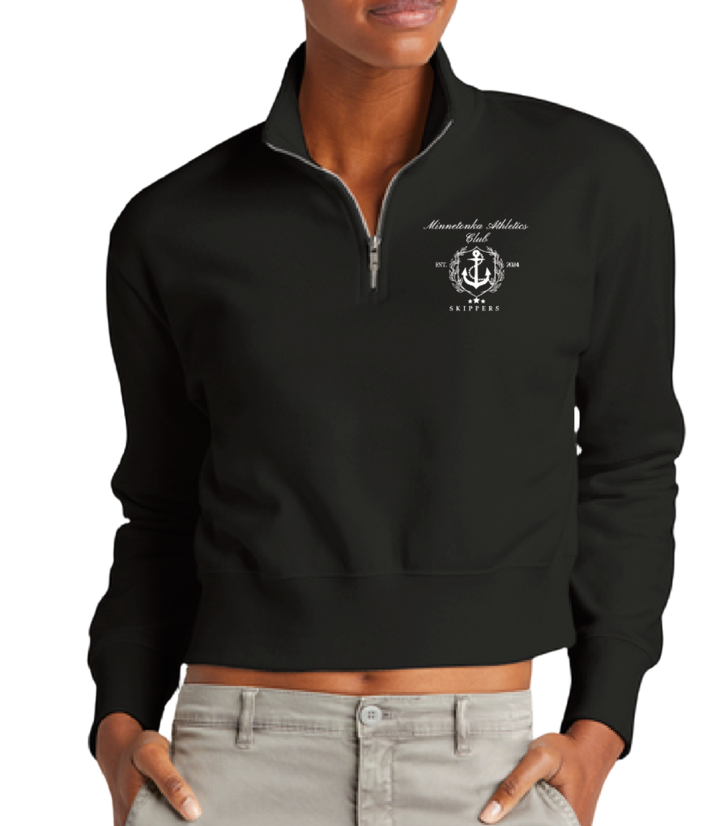 Minnetonka Athletics Club: Cropped 1/4 Zip Sweatshirt, Black