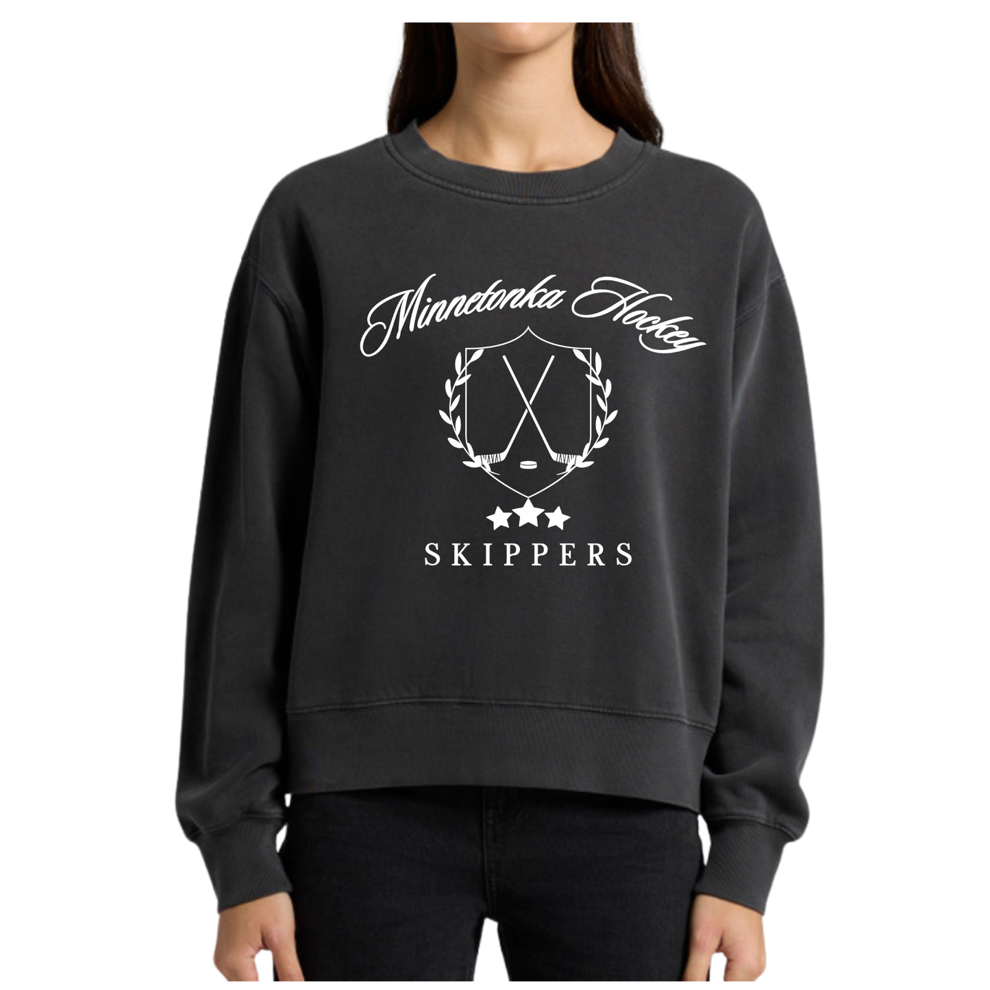 Women’s Minnetonka Hockey Faded Black Crew Sweatshirt