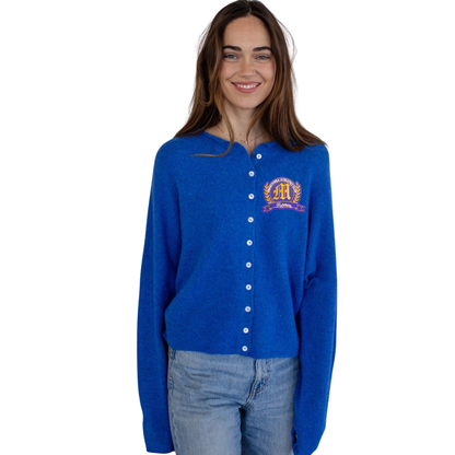 Women's Blue Cardigan with Custom Patch
