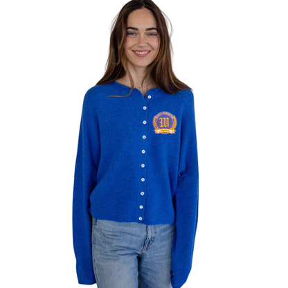Women's Blue Cardigan with Custom Patch