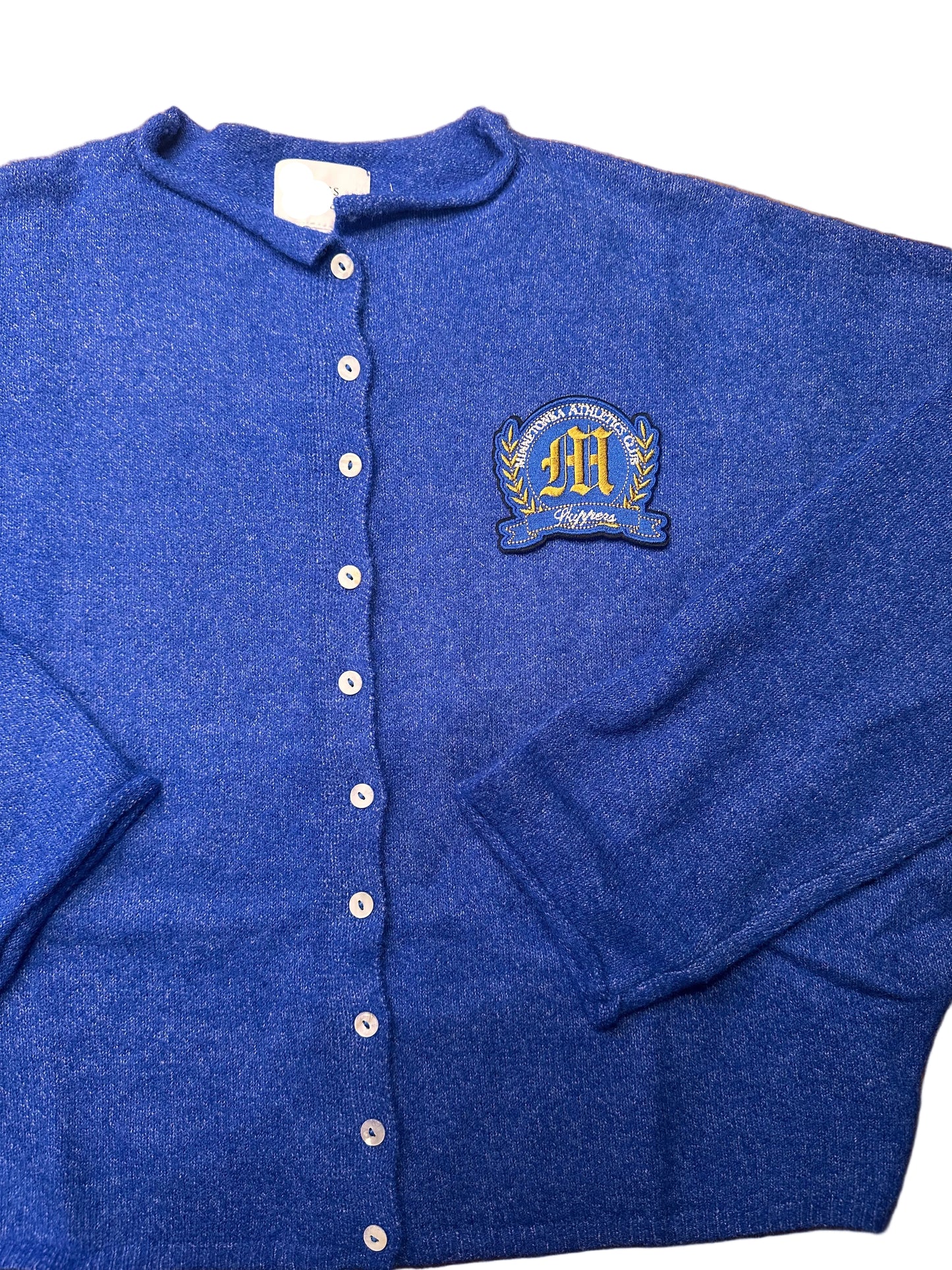 Women's Blue Cardigan with Custom Patch